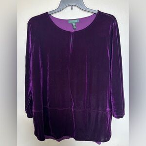 Lauren Ralph Lauren Women's Purple Velvet Keyhole Front Blouse Sz 3X Tunic Top